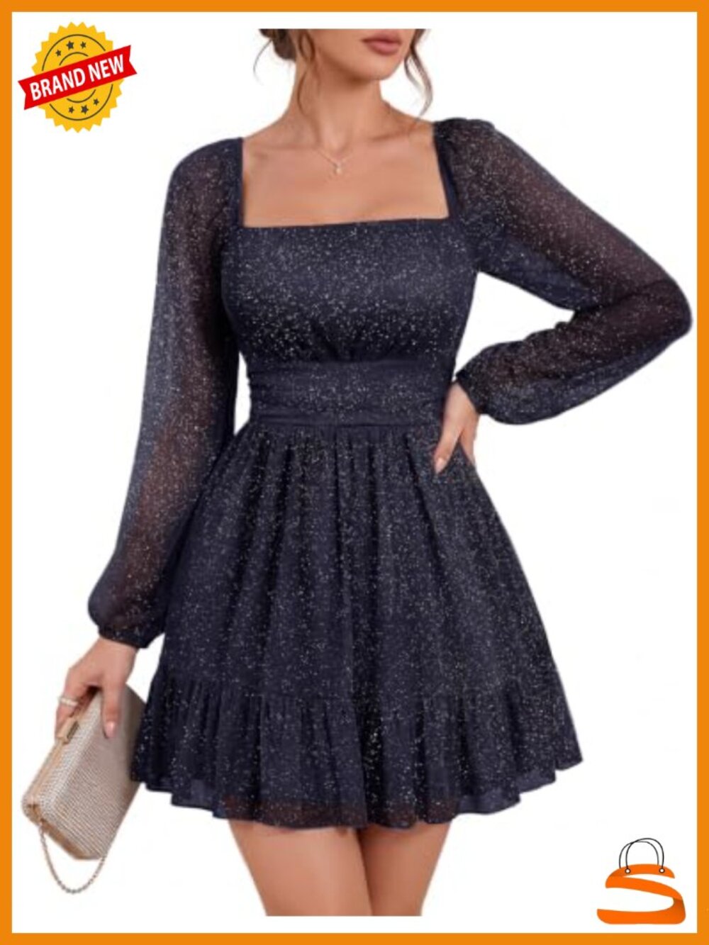 Sparkly Long Sleeve Short Cocktail Homecoming Dress Mesh Ruched